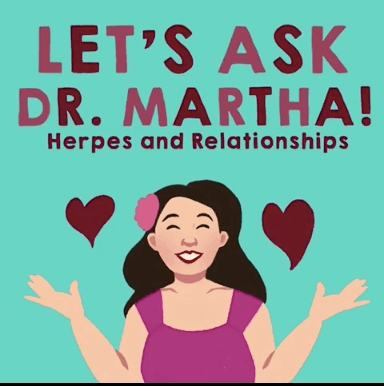 Let's Ask Dr Martha with Caricature of her. Text says Herpes and Relationship