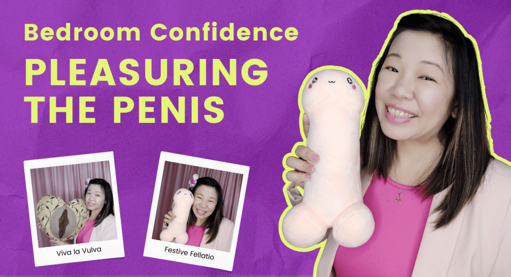 Text says Bedroom Confidence Pleasuring the Penis with Dr Martha holding Penis plush toys
