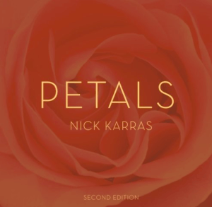 Red Rose in the background with text 'Petals and Nick Karras