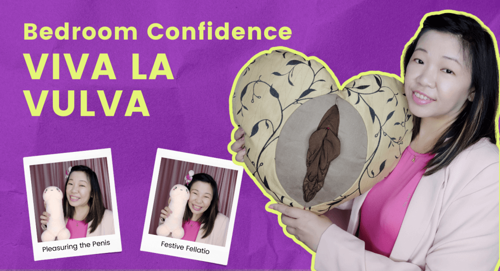 Text says Bedroom Confidence Viva la Vulva with Dr Martha holding vulva plush toy