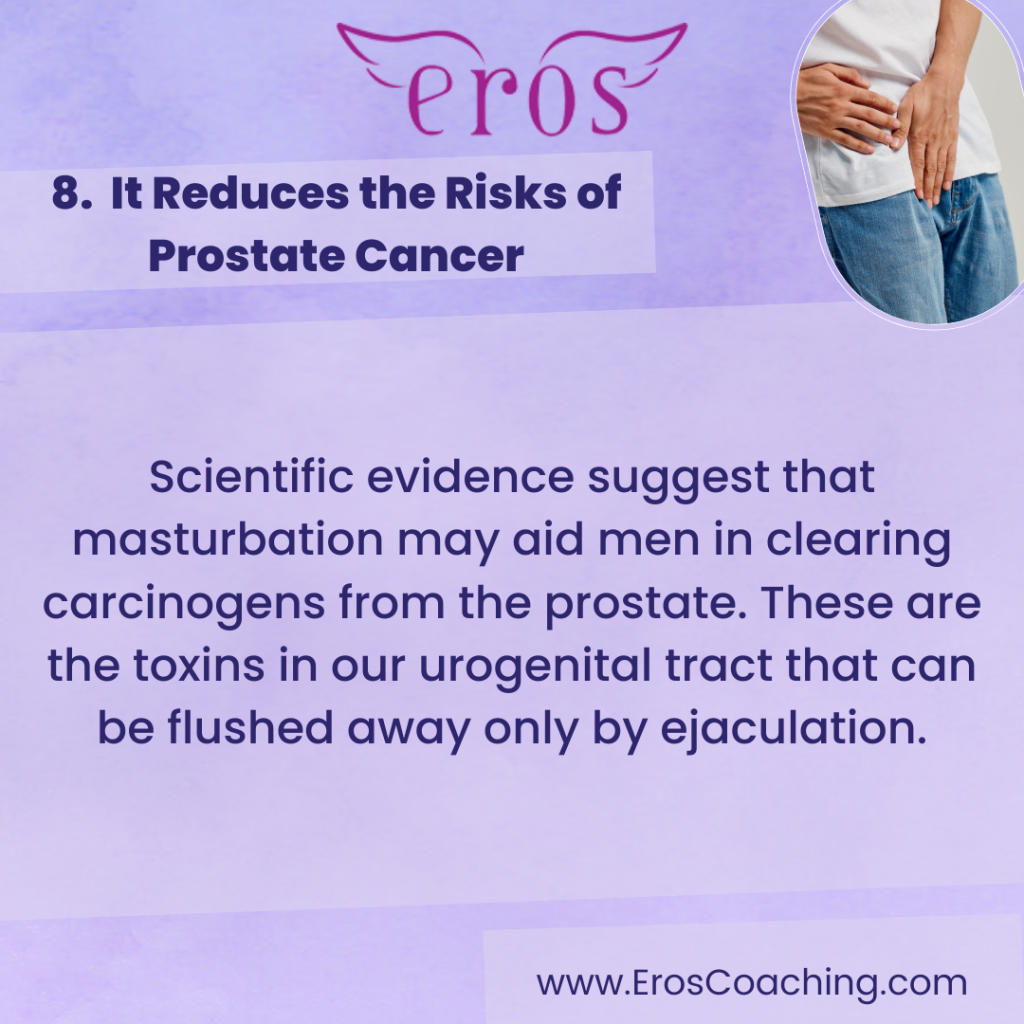 8. It Reduces the Risks of Prostate Cancer Scientific evidence suggest that masturbation may aid men in clearing carcinogens from the prostate. These are the toxins in our urogenital tract that can be flushed away only by ejaculation.