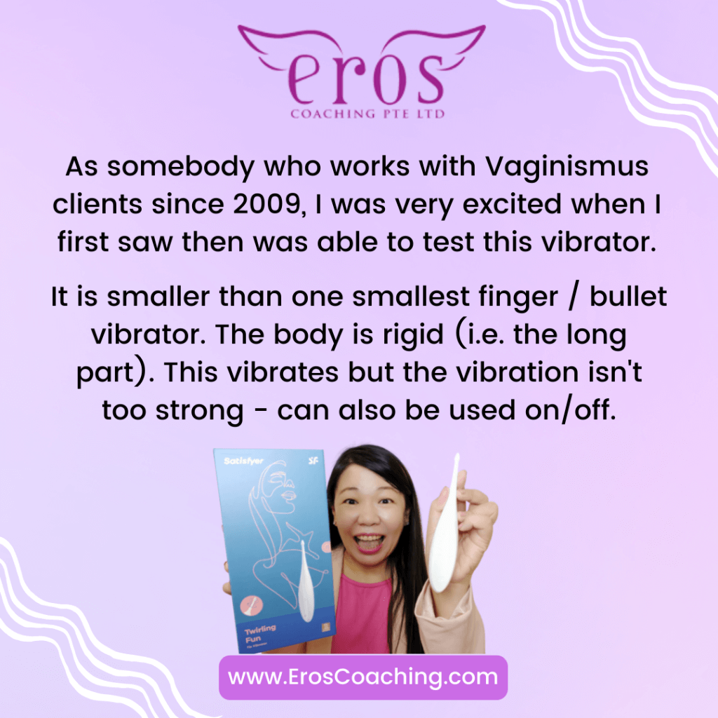 As somebody who works with Vaginismus clients since 2009, I was very excited when I first saw then was able to test this vibrator. It is smaller than one smallest finger / bullet vibrator. The body is rigid (i.e. the long part). This vibrates but the vibration isn't too strong - can also be used on/off.