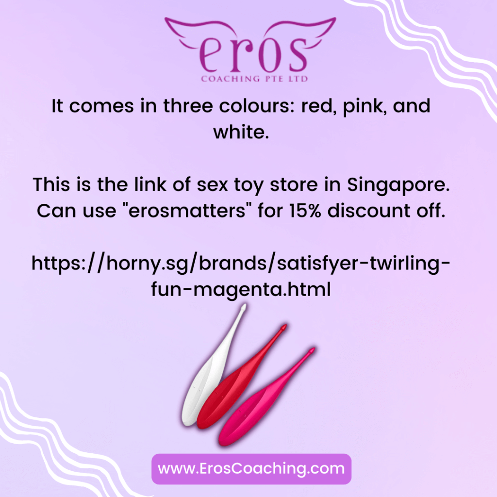 It comes in three colours: red, pink, and white. This is the link of sex toy store in Singapore. Can use "erosmatters" for 15% discount off. https://horny.sg/brands/satisfyer-twirling-fun-magenta.html